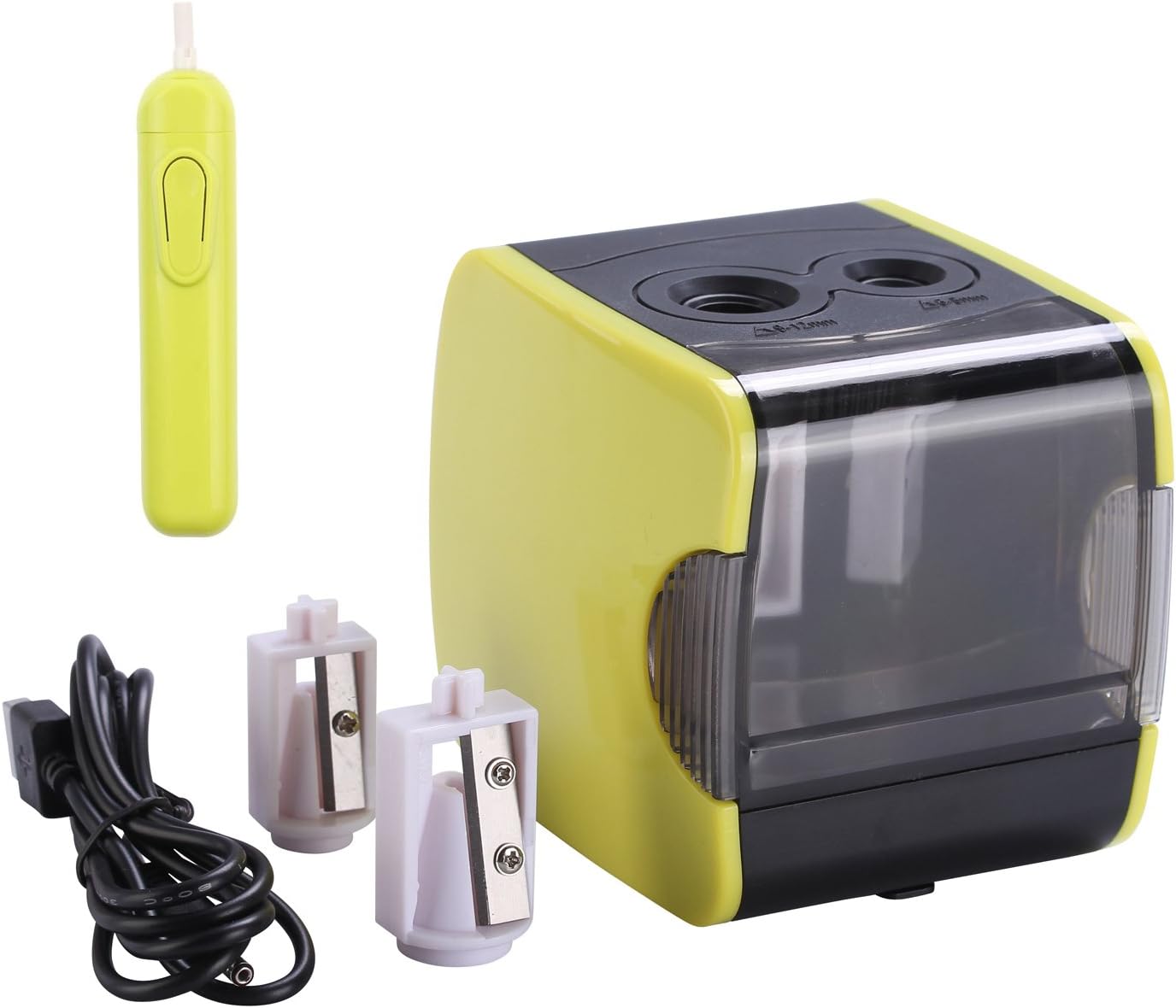OMAIC Electric Pencil Sharpener, 2 Hole with Big (8-12mm) and Small (6-8mm) -Yellow