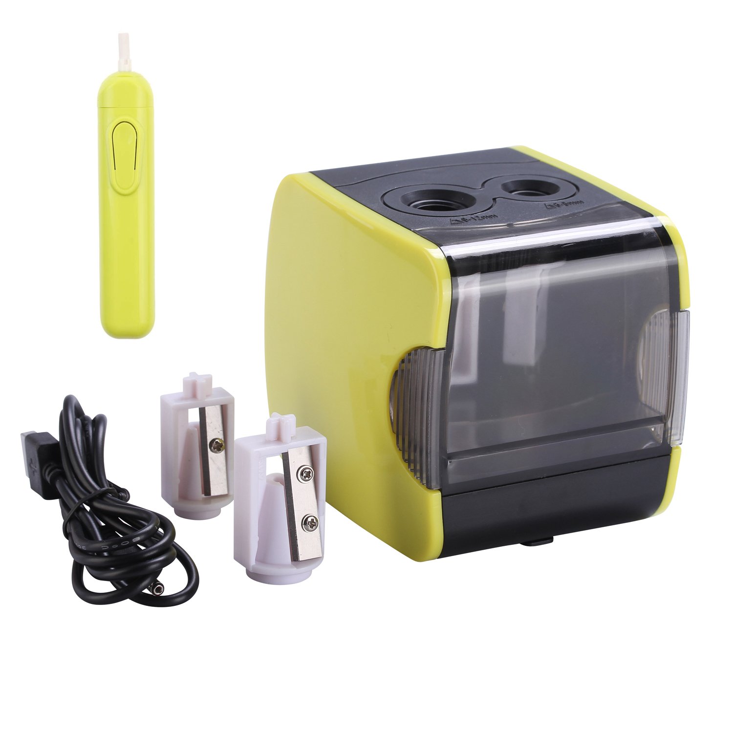 OMAIC Electric Pencil Sharpener, 2 Hole with Big (8-12mm) and Small (6-8mm) -Yellow