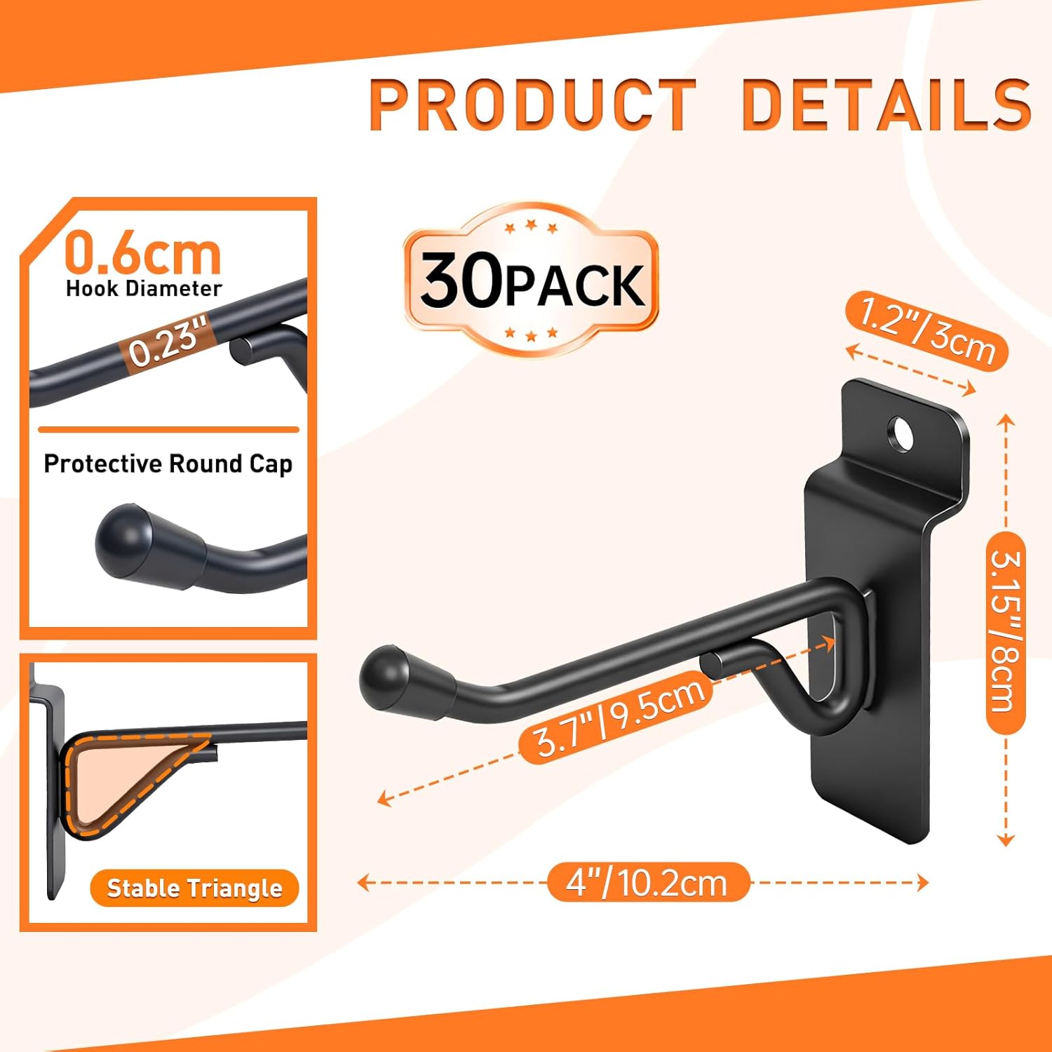 30 Pack 4 Inch Slatwall Hooks, Heavy Duty Slat Wall Hanger, Slat Wall Hanging Hook, Slatwall Accessories Display Hooks for Garage, Sheds, Retail Store, Kitchen, Craft Room (30, 4 Inch)