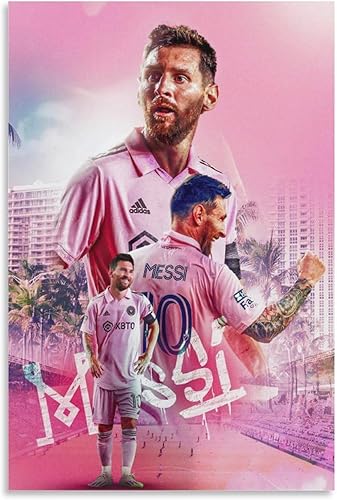 Póster de fútbol Messi de 12 x 18 pulgadas, sin marco, decoración de dormitorio de niños, lienzo de fútbol deportivo, arte de pared, imágenes
