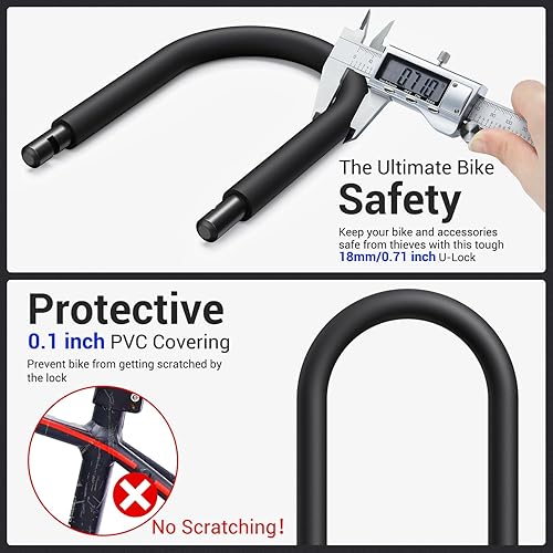 Miniatura 2 de Sportneer Cerradura de bicicleta U candado de bicicleta resistente con grillete de 0.709 in con cable de acero de seguridad de 6 pies - Cerraduras