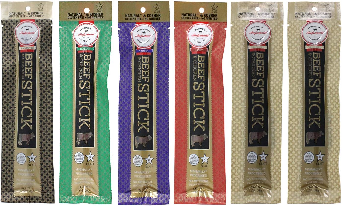 - Aufschnitt Grass Fed Beef Jerky Sticks - Low Sodium, Certified Kosher - Made in USA - Keto Friendly - 6 Pack, Variety