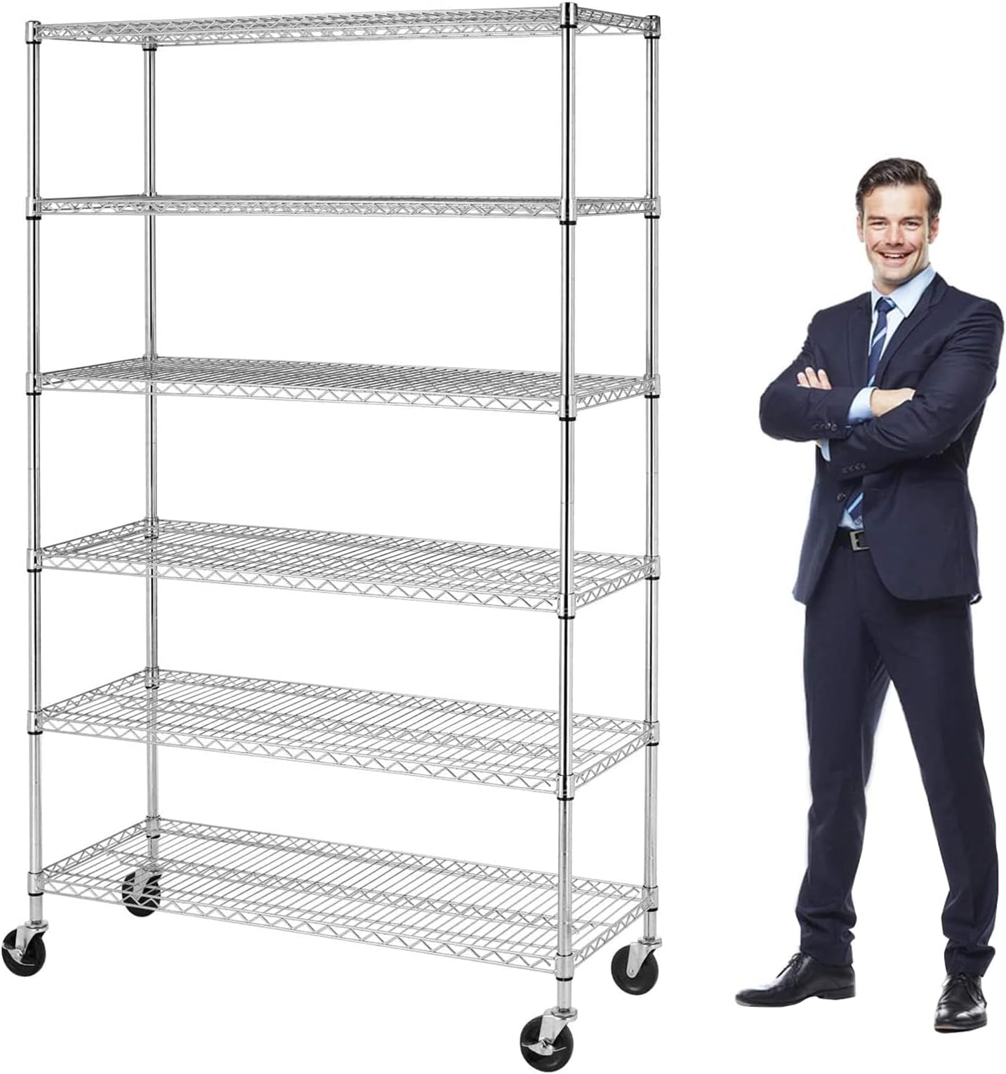 YRLLENSDAN Metal Shelves Metro Shelving NSF Wire Shelving Rack 6000Lbs Capacity Adjustable Storage Shelfs Unit 6 Tier with Wheels (48" W x 18" D x 72" H,Chrome)