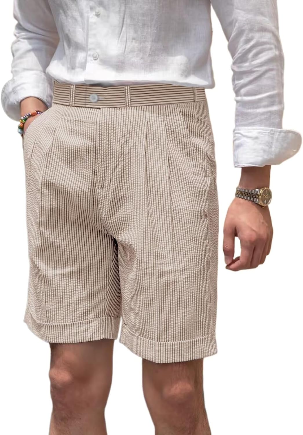 Classic Mens Summer Seersucker Shorts Striped Slim Fit Flat Front Walk Short Pants Flat Front Shorts