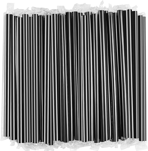 Envueltas individualmente 100 popotes desechables de color negro para batidos, pajitas de plástico de boca ancha (8.27 pulgadas de largo y 0.43