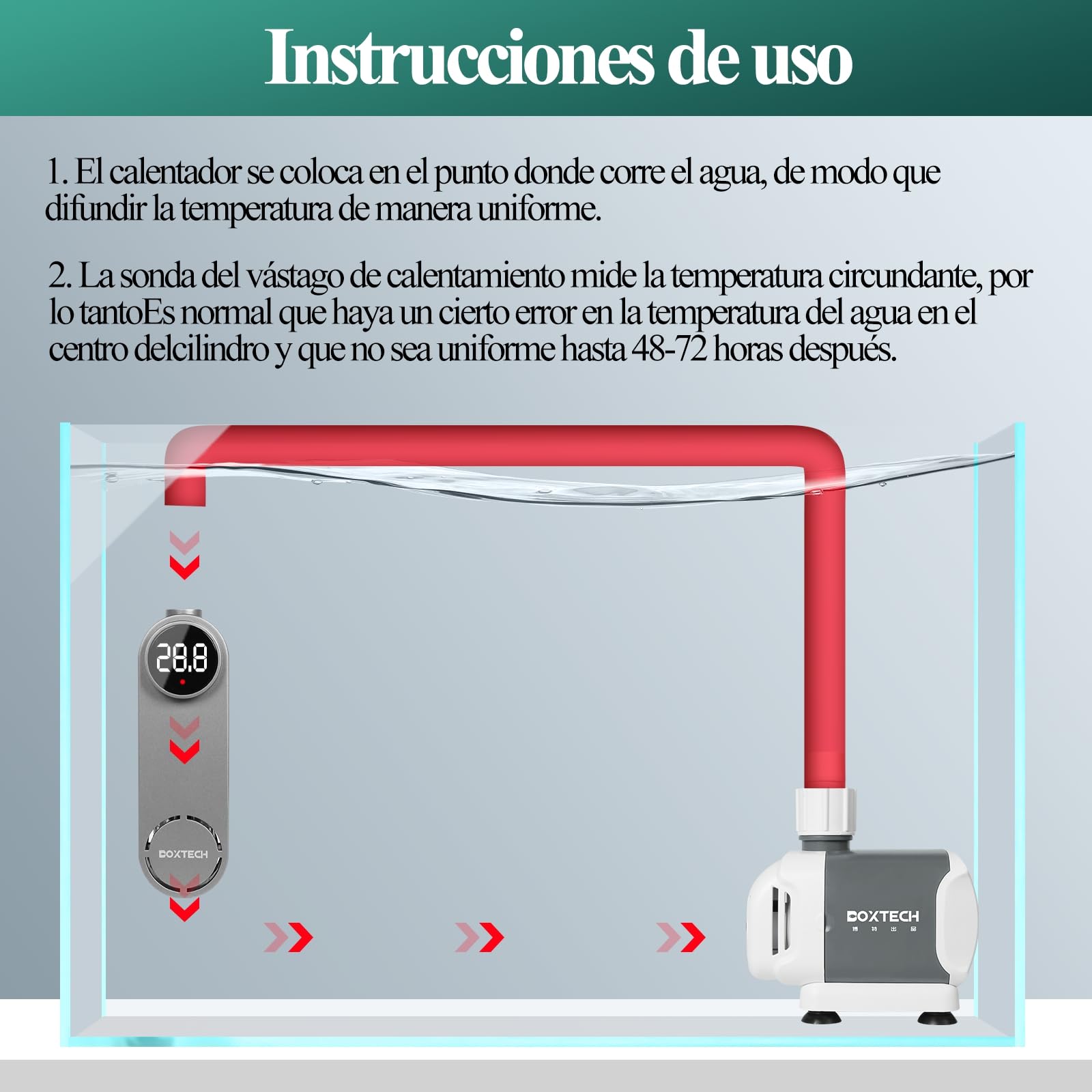 boxtech Calentador para Acuario de 100 W,Calentador de Acuario Sumergible automático,con termostato y Pantalla LED reguladora de Temperatura,para acuarios de 35-80 litros,Ideal para Peces y Tortugas