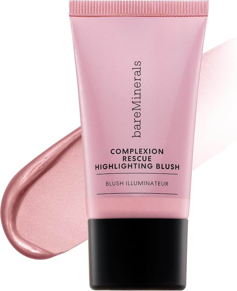bareMinerals Complexion Rescue Highlighting Liquid Blush, iluminador líquido + rubor híbrido, edificable, gel-crema, rubor líquido para mejillas, uso durante todo el día, maquillaje multitarea para el cuidado de la piel