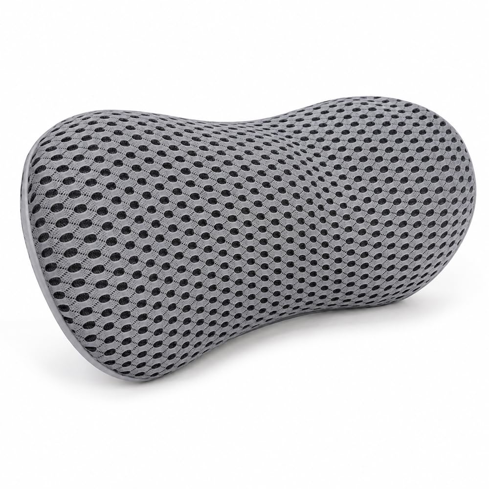 XPJBKC Lumbar Support Pillow for Lower Back Pain Relief | Ergonomic Streamline Memory Foam Cushion with Breathable 4D Mesh Cover for Car Seat, Gaming, Recliner, Office Chair and Sleeping
