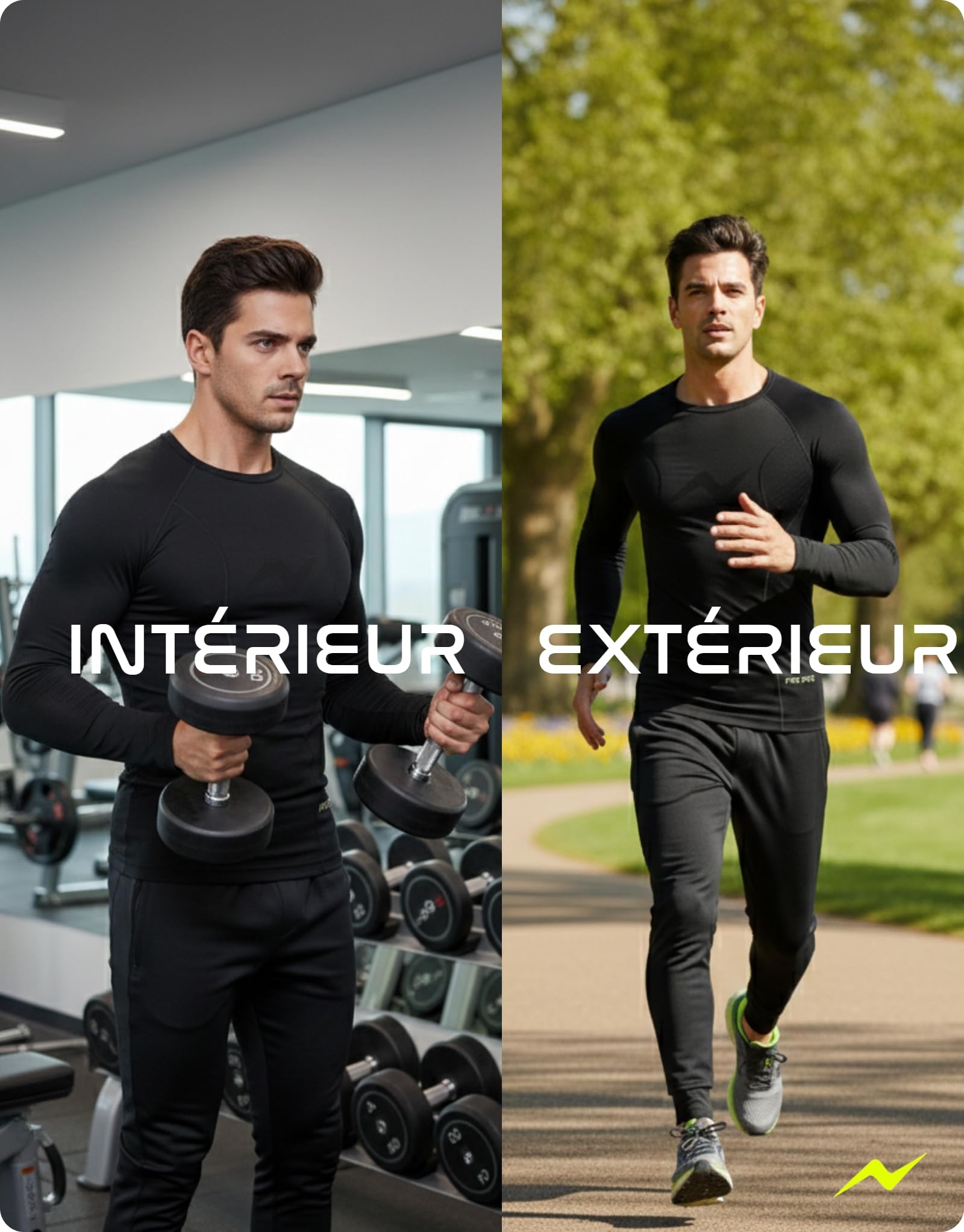 PRS Haut Thermique Homme Manche Longue - Vêtements Homme - Maillot Running Respirant - Haut Col Rond sans Coutures à Séchage Rapide (Noir, S/M)