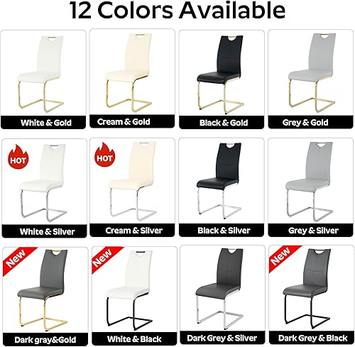 Miniatura 9 de Juego de 4 sillas de comedor modernas de piel sintética con respaldo alto y patas de metal plateado para cocina y comedor, color blanco