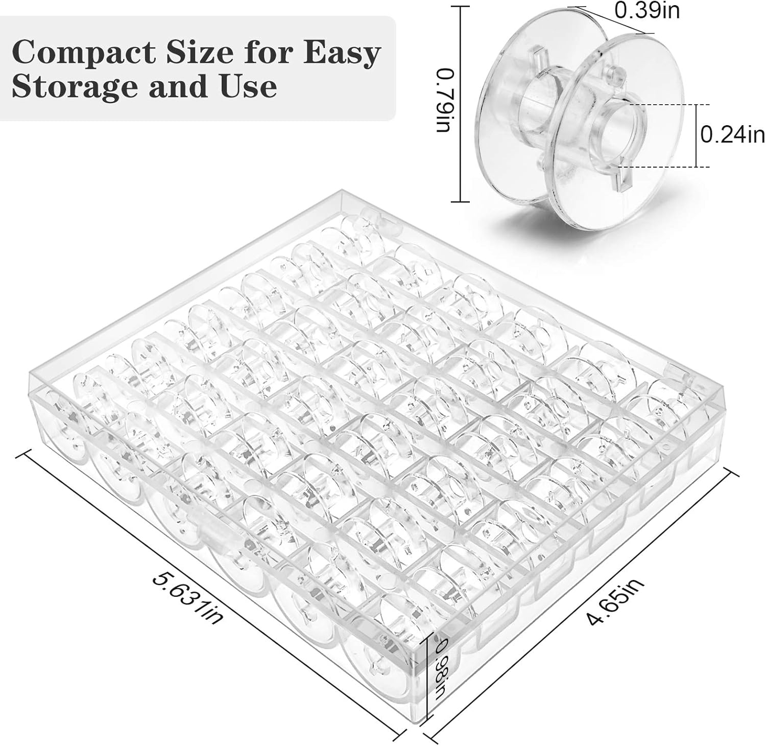 36Pcs Transparent Plastic Bobbins Sewing Machine Bobbins with Case and 1.5m Soft Measure Tape, Standard Size Class 15 Bobbins for Bro-Ther/Baby-Lock/Jano-me/El-na/Sin-ger