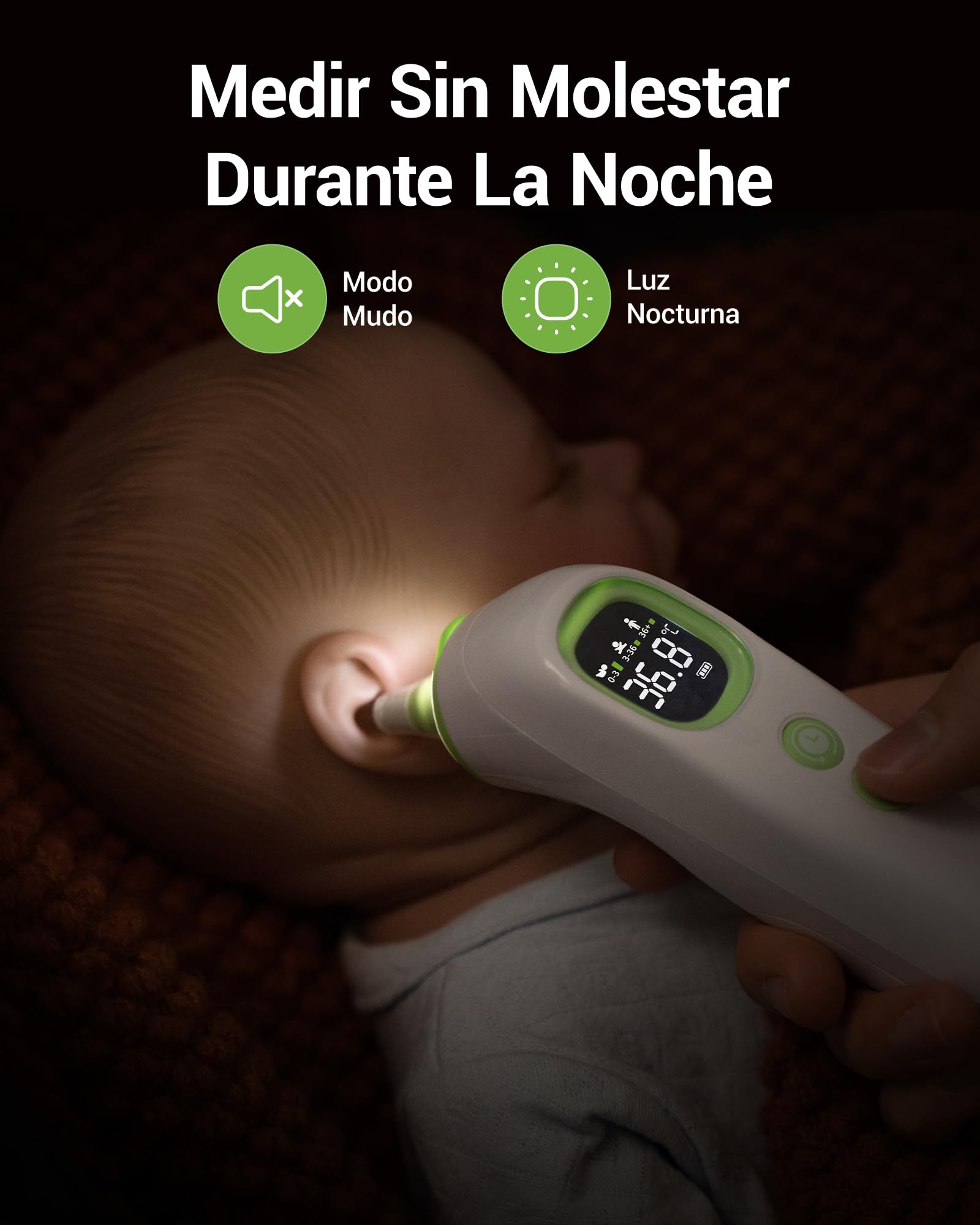 Termómetro de oído,termometro ouvido de alta precisión para bebés, niños y adultos, Tecnología Age Grouping, termometro auricular, con luz noctura para fiebre