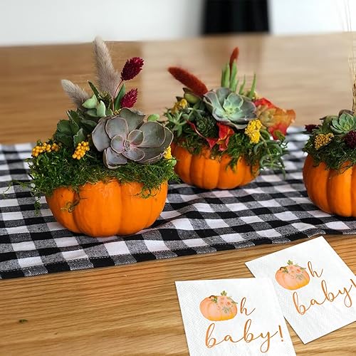 Miniatura 5 de Servilletas de papel naranja con diseño de calabaza para bebé, 6.5 x 6.5 pulgadas, ideas de vajilla con temática de otoño para baby shower,