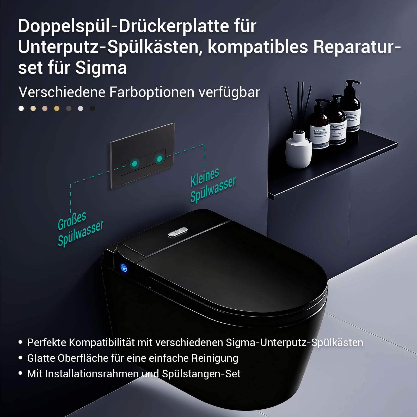 Empyreal Drückerplatte WC Spülkasten Ersatzteile Kompatibel mit Geberit Sigma01,20,30 UP300 & 320 115770115 Betätigungsplatte 2-Mengen-Spülung (Schwarz Matt)