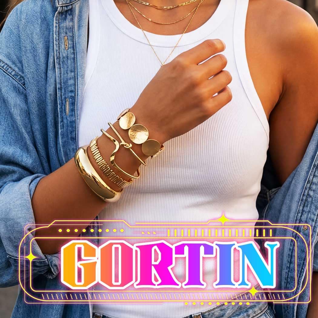 GORTIN Gold Bangle Bracelets for Women 14K Gold Plated Chunky Cuffs Bracelet Set Non Tarnish Bracelets for Women