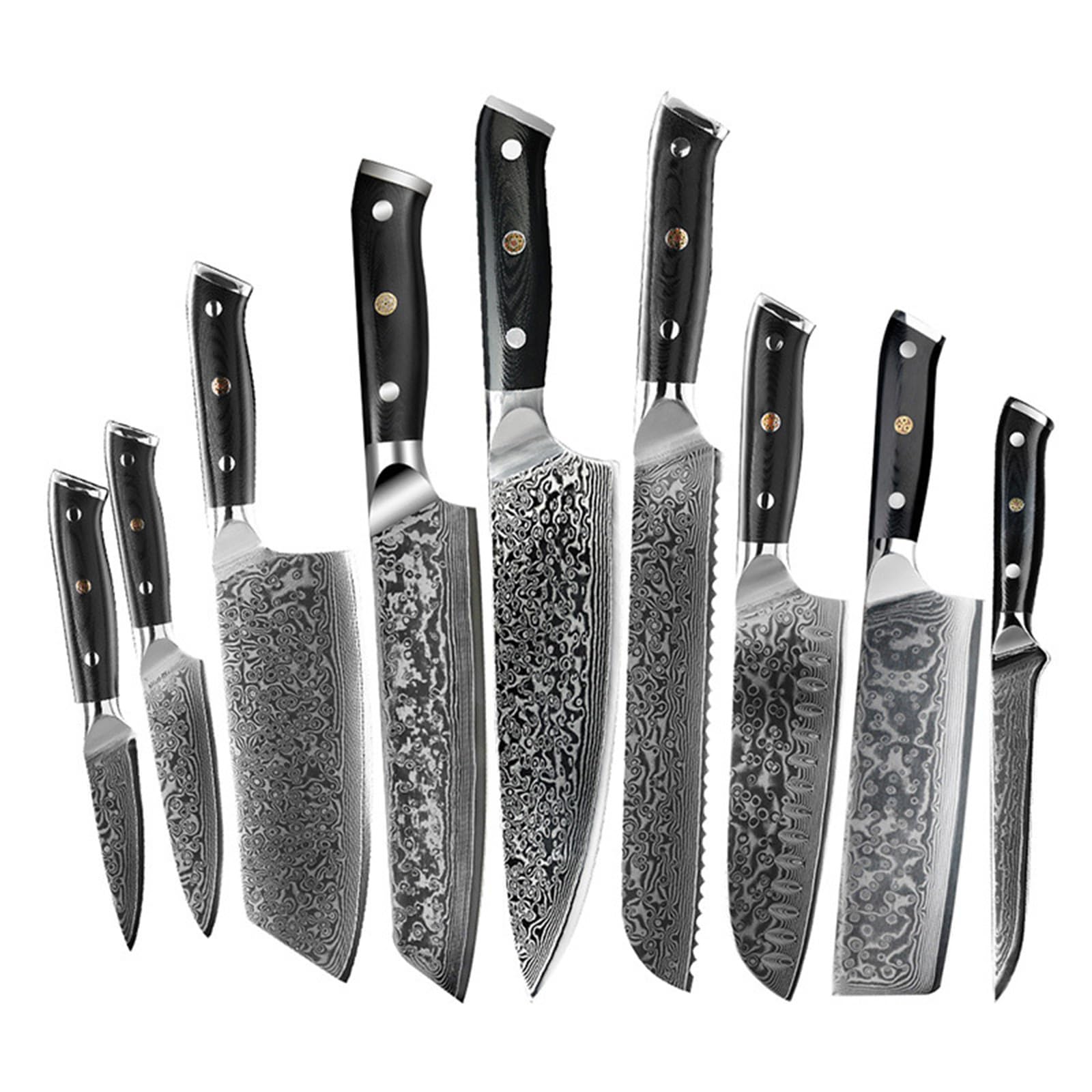 Knife Set 9-Piece Kitchen Utensils Set Professional German Damascus Steel Black Resin Handle for Kitchen Accessories for Chopping