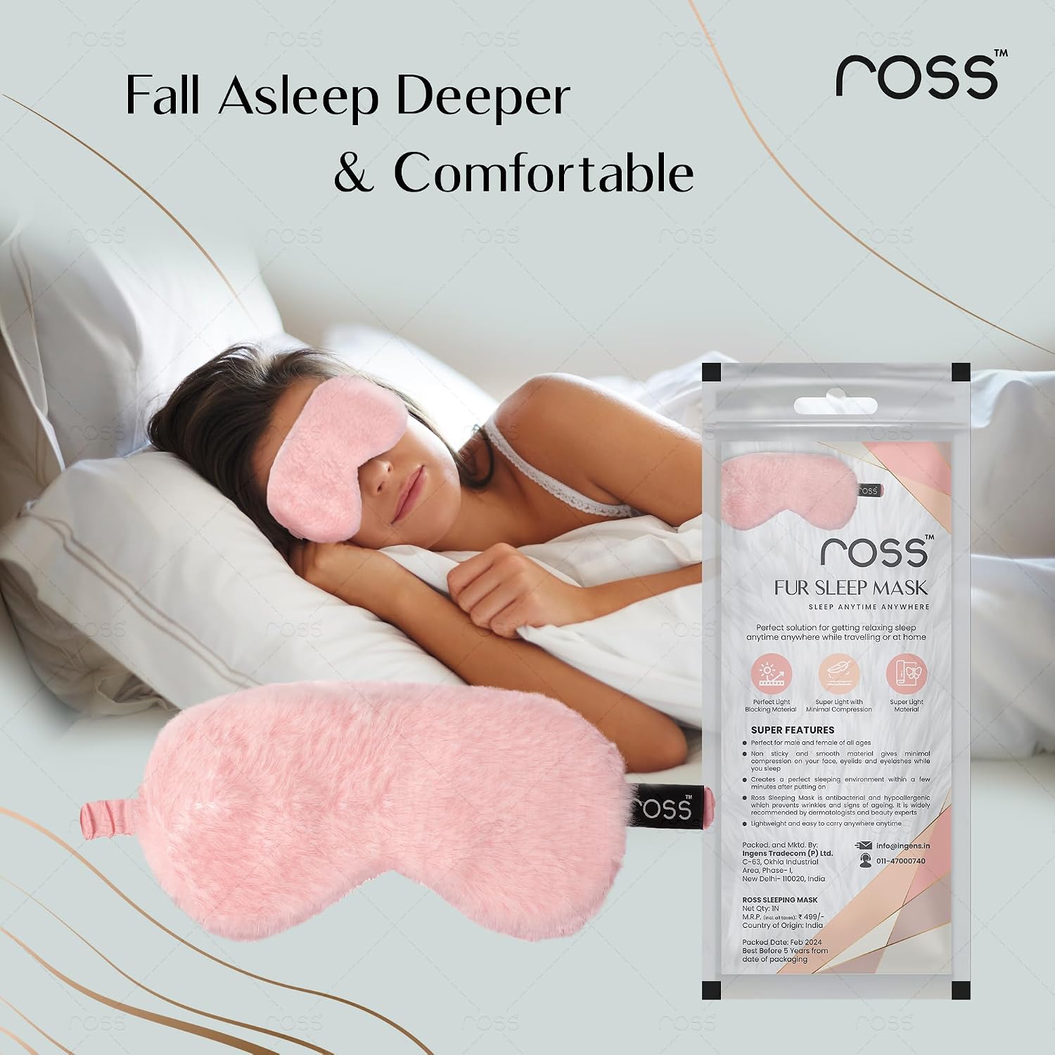 Ross 100% Mulberry Silk Faux Fur Sleep Mask Eye Mask, Super Smooth for Blind Fold (Pink - Fur)