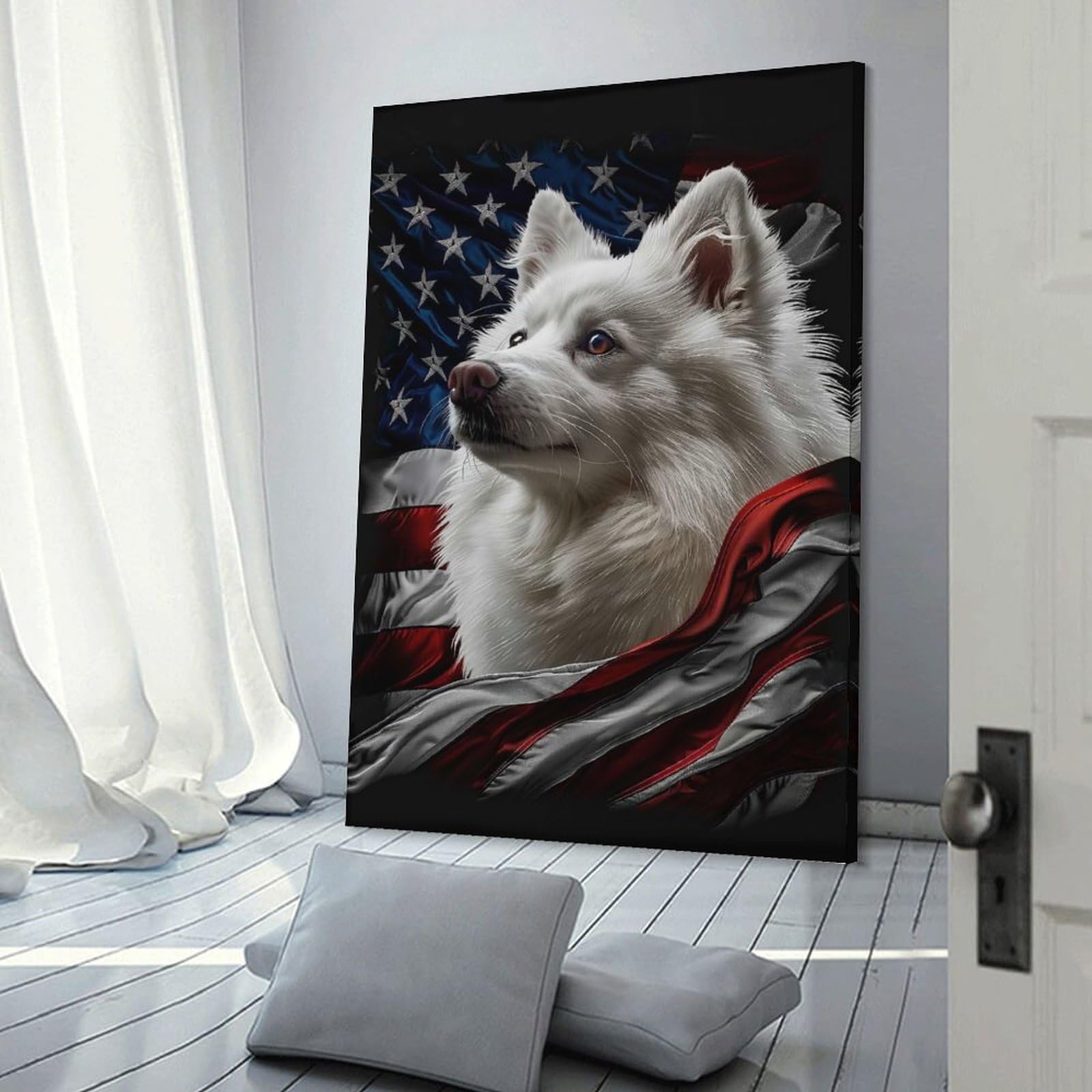 Junmoney American Eskimo America Hanging Wall Art, 24x36inch(60x90cm), for Bedroom Walls, Guest Spaces Or Lounges, An Easy Wall Refresh for Bedrooms