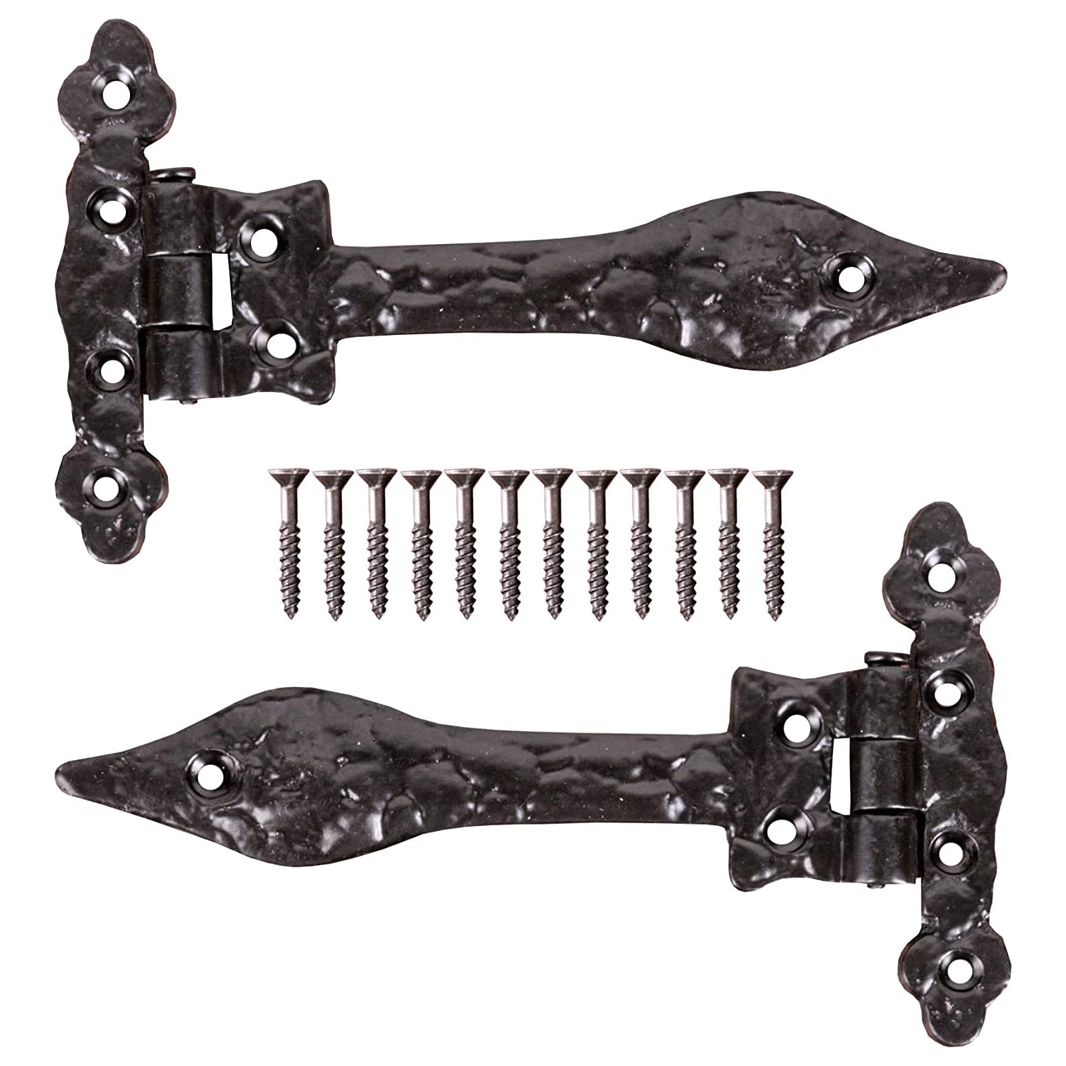 SISI UK Black Antique Style Door Hinges 6-Inch Fancy Vintage Door Hinges for Internal External Doors Old Fashioned Gate Shed T Tee Strap Hinges for Cupboards Wardrobe (Pack of 2).