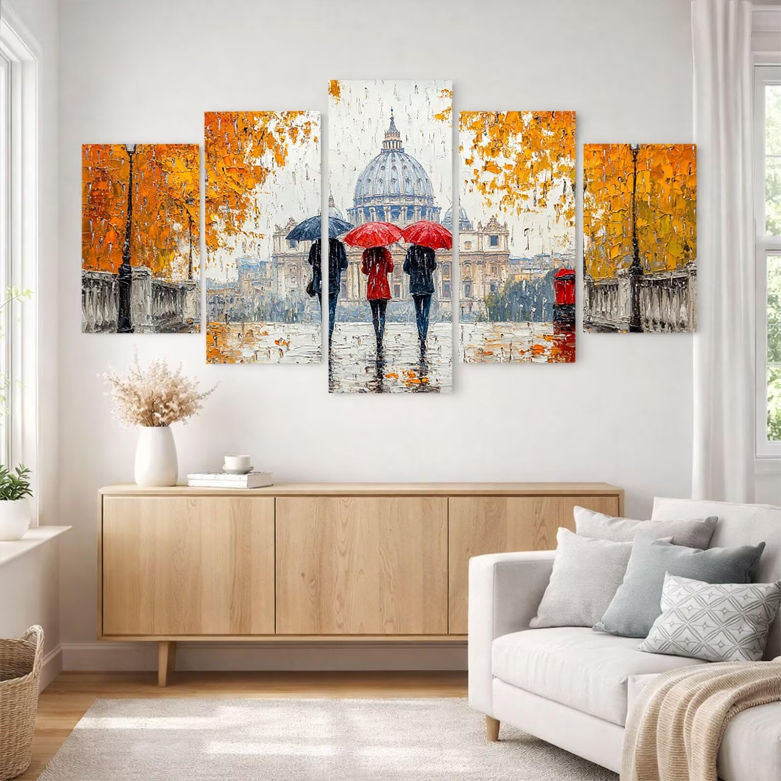 5 Pack Leuchtend Malen Nach Zahlen Erwachsene Stadt Drei Größen YCBZ-0458 | DIY Set Erwachsene mit Pinselset Acrylfarben Set Fünf Leinwand zum Bemalen Regenschirm Deko Wohnzimmer Geschenke für Frauen