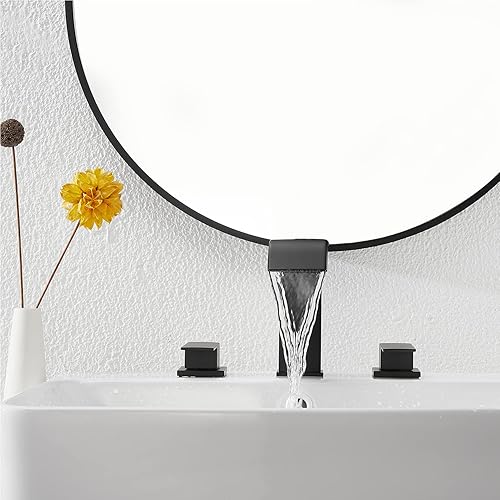 Miniatura 5 de Hononnice Grifo de cascada negro de 2 manijas de baño extendido grifo de baño 3 agujeros moderno grifo del fregadero del baño con desagüe emergente