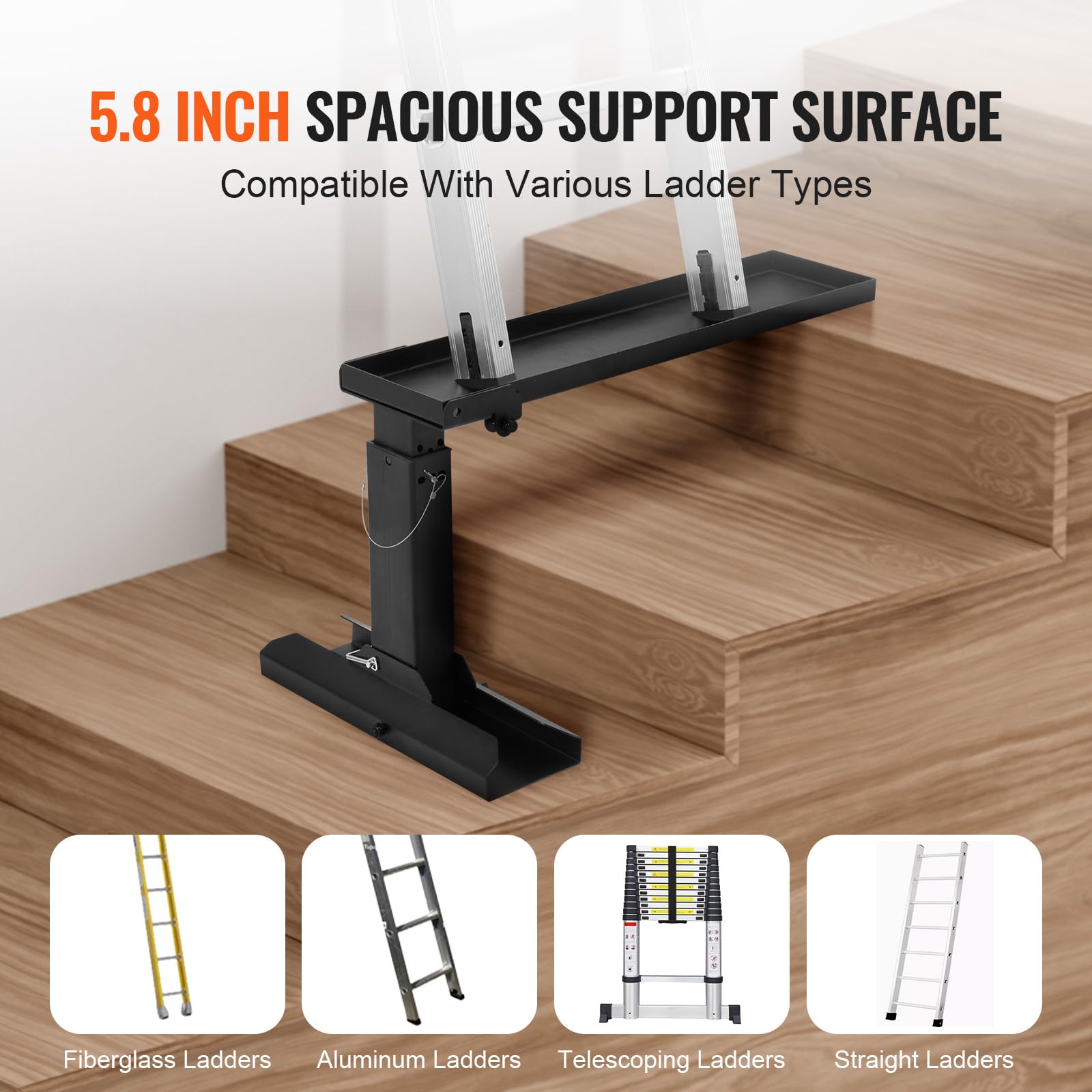 VEVOR Nivelador de Escalera, Superficie de Apoyo, Herramienta de Nivelación de Escalera de Acero, Tolva de Inclinación Plegable, Fácil Uso, para Terrenos Irregulares, 640 x 350 x 310 mm, Negro