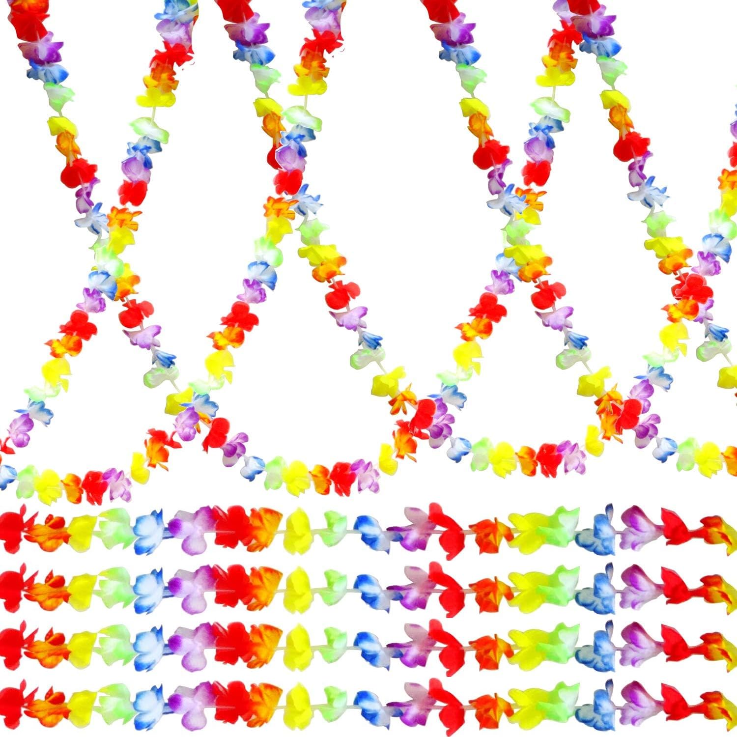 4 Pack Hawaiian Garland, Hawaiian Party Decorations Banner, Multicolor hawaiian Flower Necklace, Perfect Flower Garland Necklace, Tropical hawaiian, for Indoor, Outdoor, Pool Party, Kids, Adults