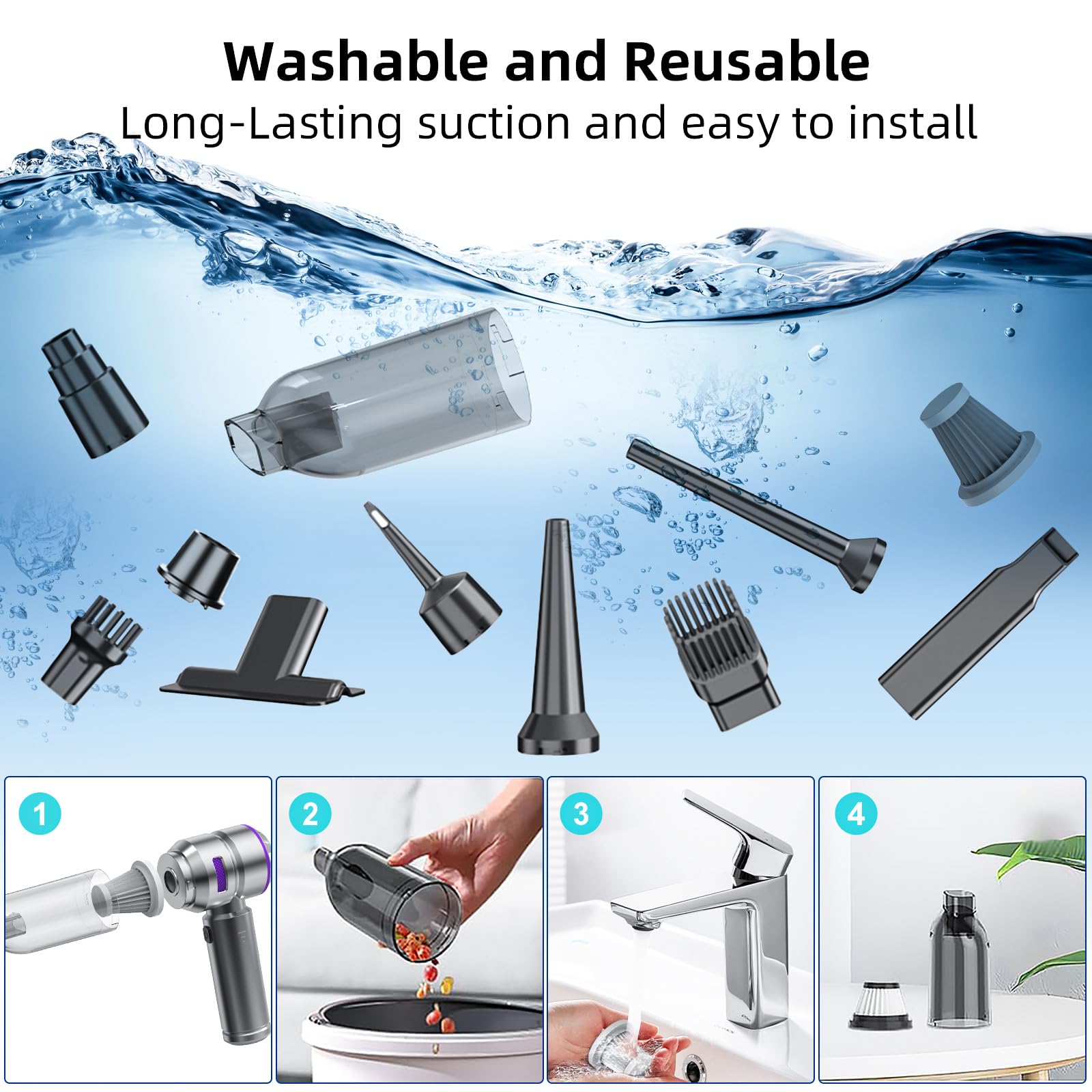 Car Vacuum Cleaner High Power - 22000PA Portable Car Vacuums 4 in 1 Compressed Air Duster & Air Blower & Pump Hand Held Vacuum Cordless with Brushless Motor for Cars Home Office