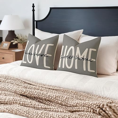 Miniatura 5 de YCOLL - Juego de 4 fundas de almohada de estilo granja de 20x20 pulgadas, fundas de cojín rústicas de lino decorativas cuadradas para sofá, cama,