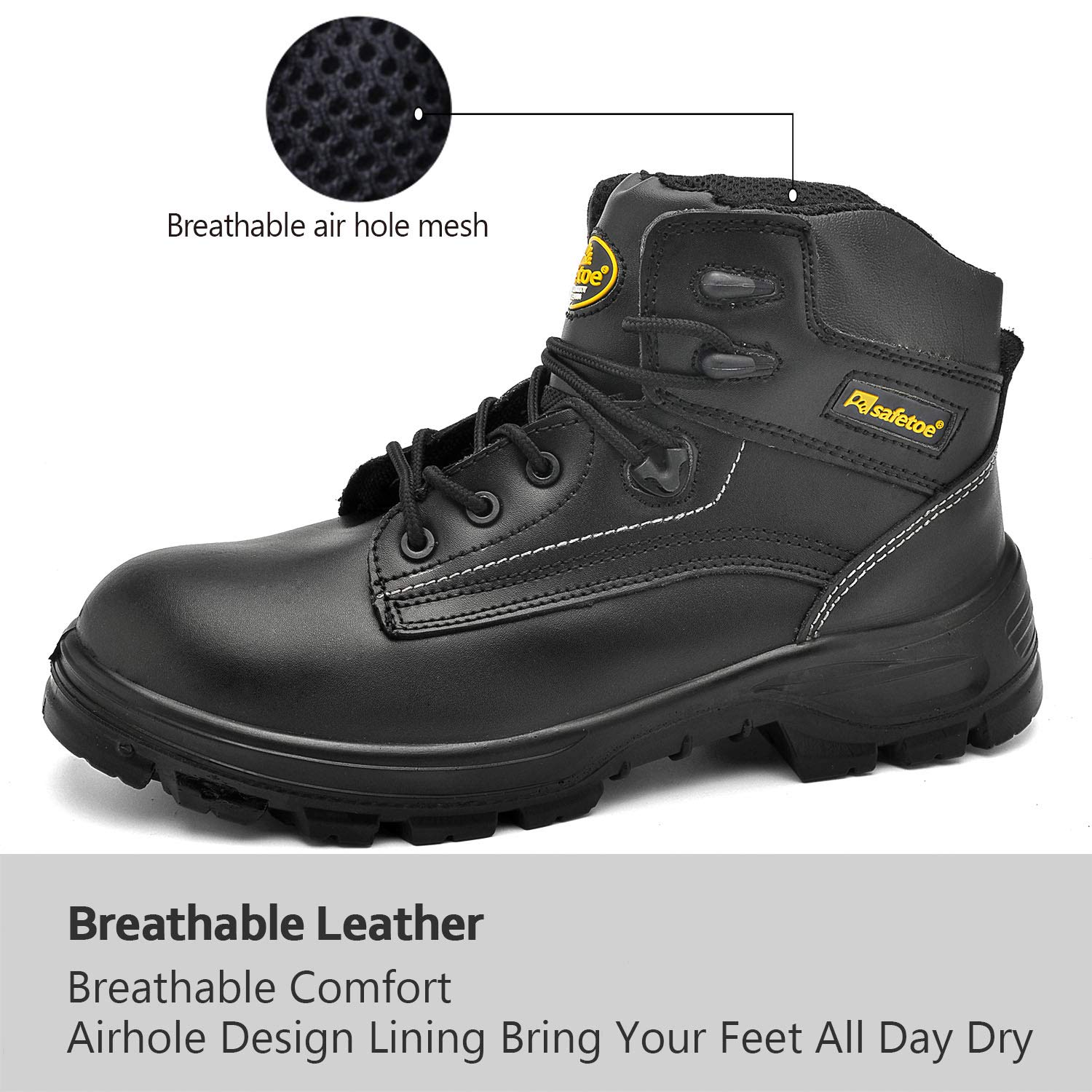 SAFEYEAR Botas de Trabajo Hombres con Puntera de Acero,Zapatos de Seguridad para Mujeres S3 M-8356BN (Negro, EU 45)