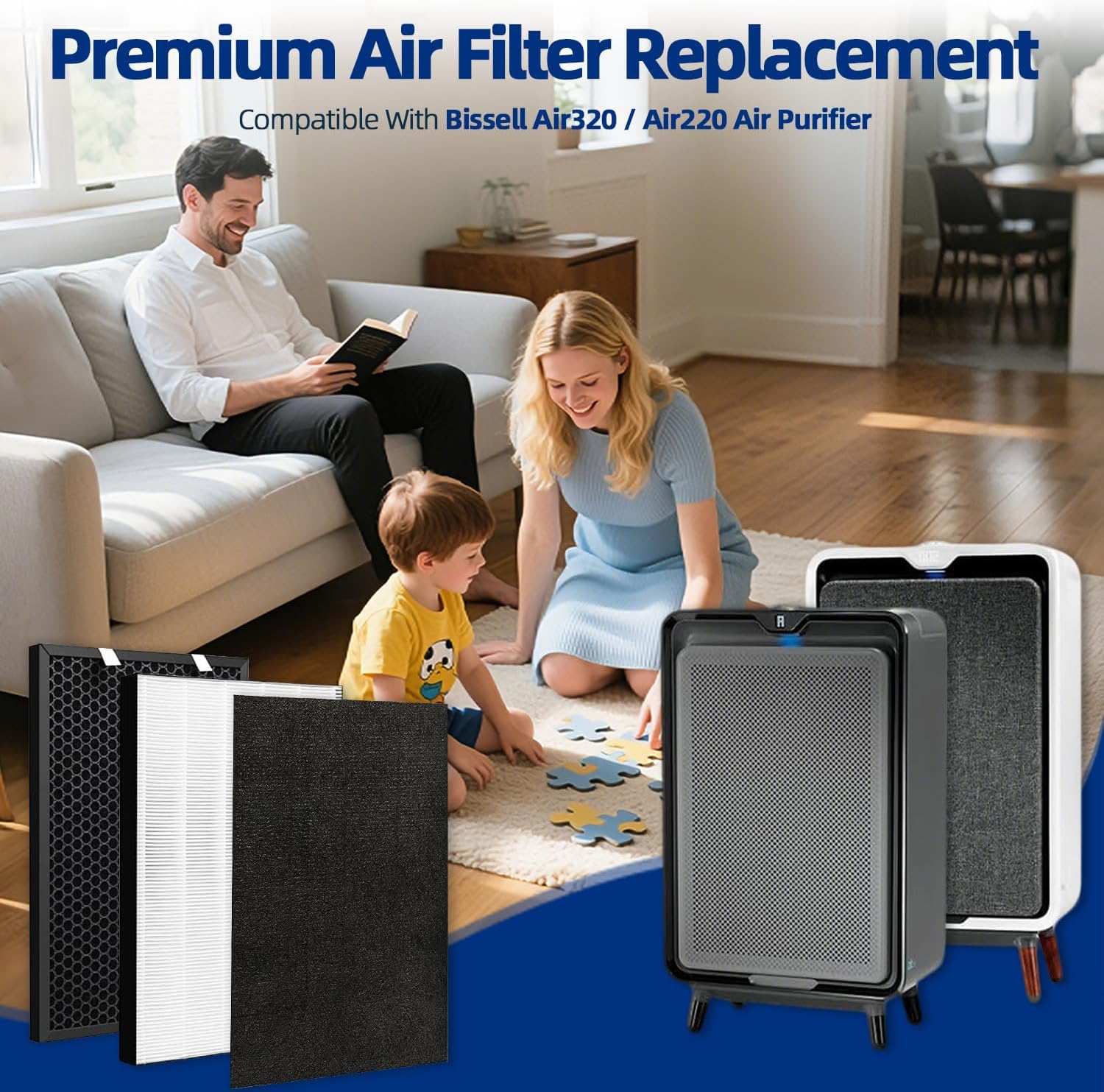 2 Sets Air220 Air320 Replacement Filter Compatible with Bissell air220(2609A) air320(2768A) air320 Max(2847A) Air Purifier - 3 in 1 Pleated + Pre-Filters & Activated Carbon - Part NO.2677 2678 2804 - Image 2