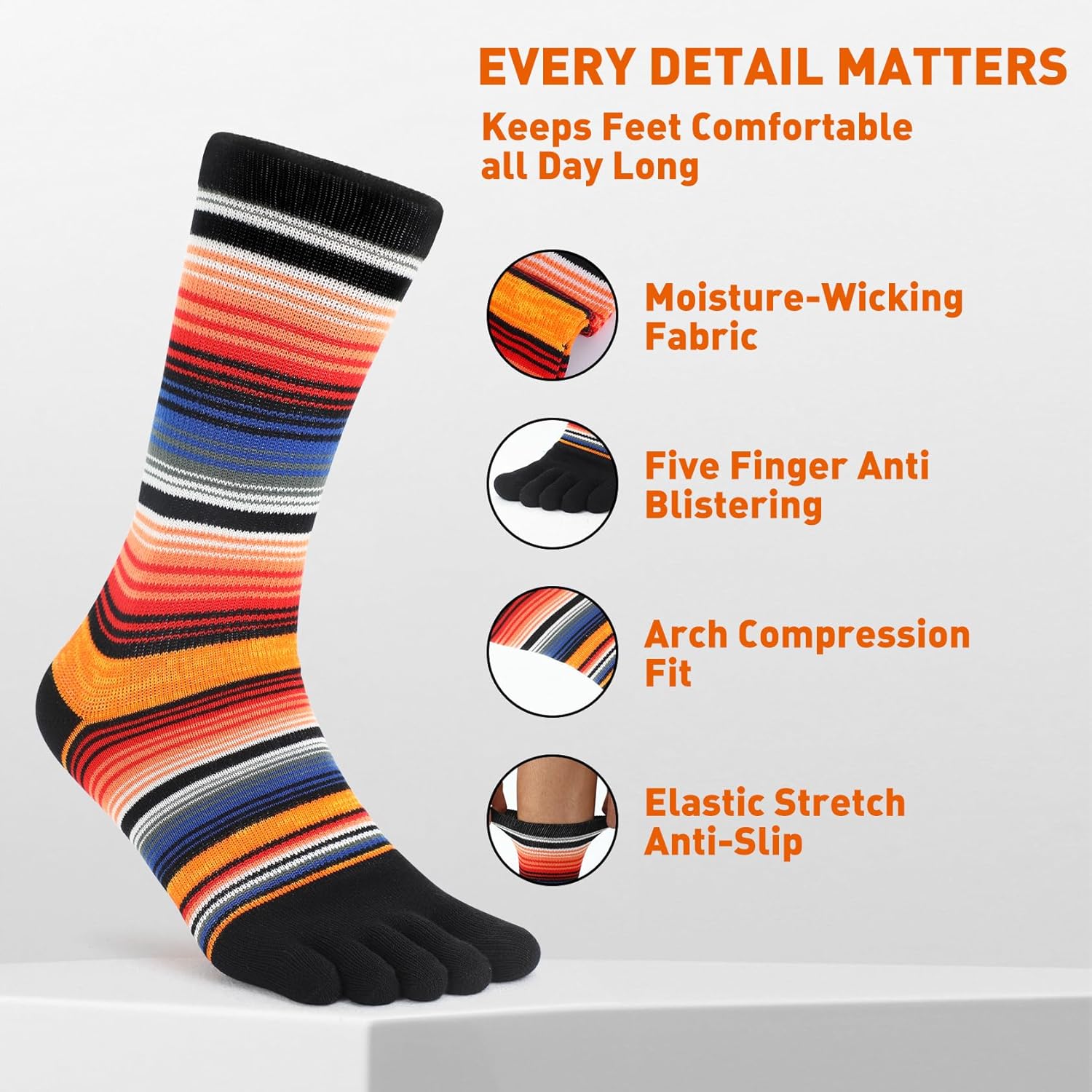 Colorful Cotton Striped Crew/Ankle/Stocking Toe Socks (3&6pairs) - Image 3