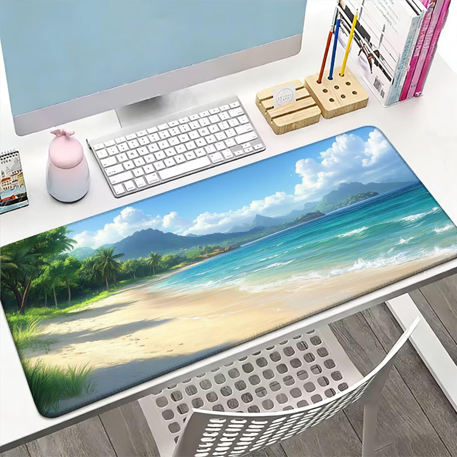 Podkładka pod mysz XXL 1500 x 800 x 3 mm, niebieska duża podkładka pod mysz z wodoodporną i gumową antypoślizgową plażą pod ręką biurko zszyte krawędzie, poprawia precyzję i szybkość dla gracza W-756