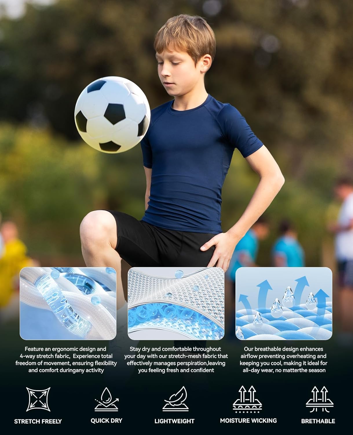 Niksa 1/2/3 Pack Boys Compression Shirt, Youth Athletic Quick Dry Undershirt Kids Sport Base Layer for Baseball Football