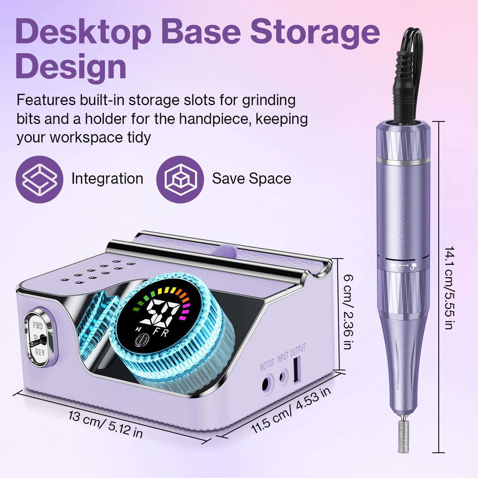 Taladro eléctrico profesional de uñas E-file – Kit de taladros de uñas con cable de 50,000 RPM con bajo ruido y pantalla LED, máquina pulidora de uñas de gel acrílico para salón de belleza y hogar