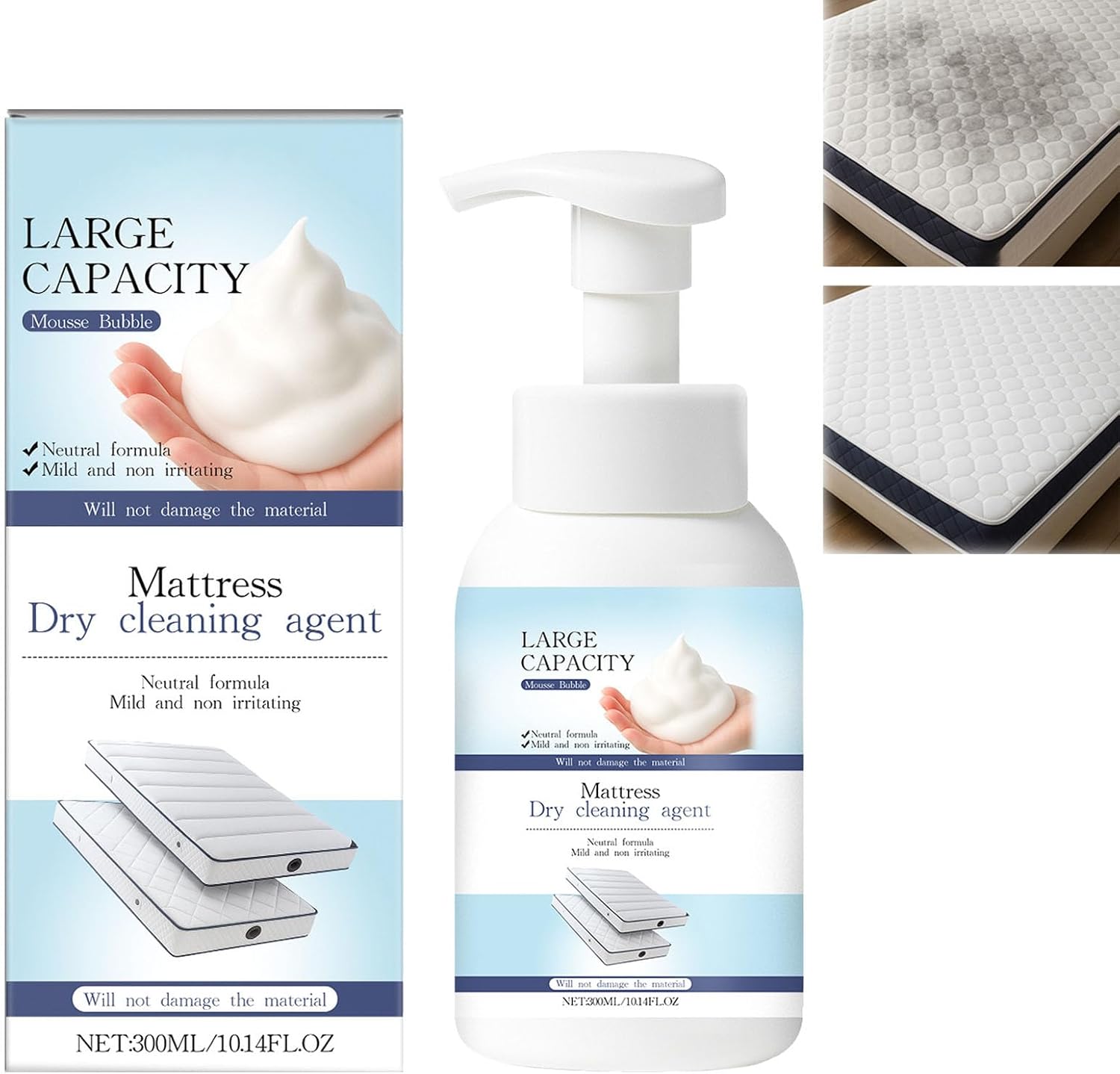 Powerful Mattress Yellow Stain Cleaner, Carpet Stain Remover, Urine Stains Remover for Mattress, Fabric Car Seat Cleaner, Oil Stains Removers for Clothes, No-Scrub Foam for Beds Sofa & Couch (2)