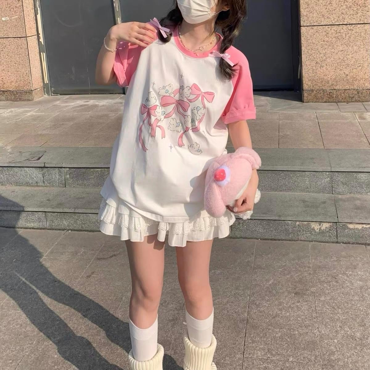 Kawaii Oversized T-Shirt Cute Pink Anime Shirt Japanese Harajuku Patchwork Tee Cartoon Print Loose Teen Girl Plus Size - Image 5
