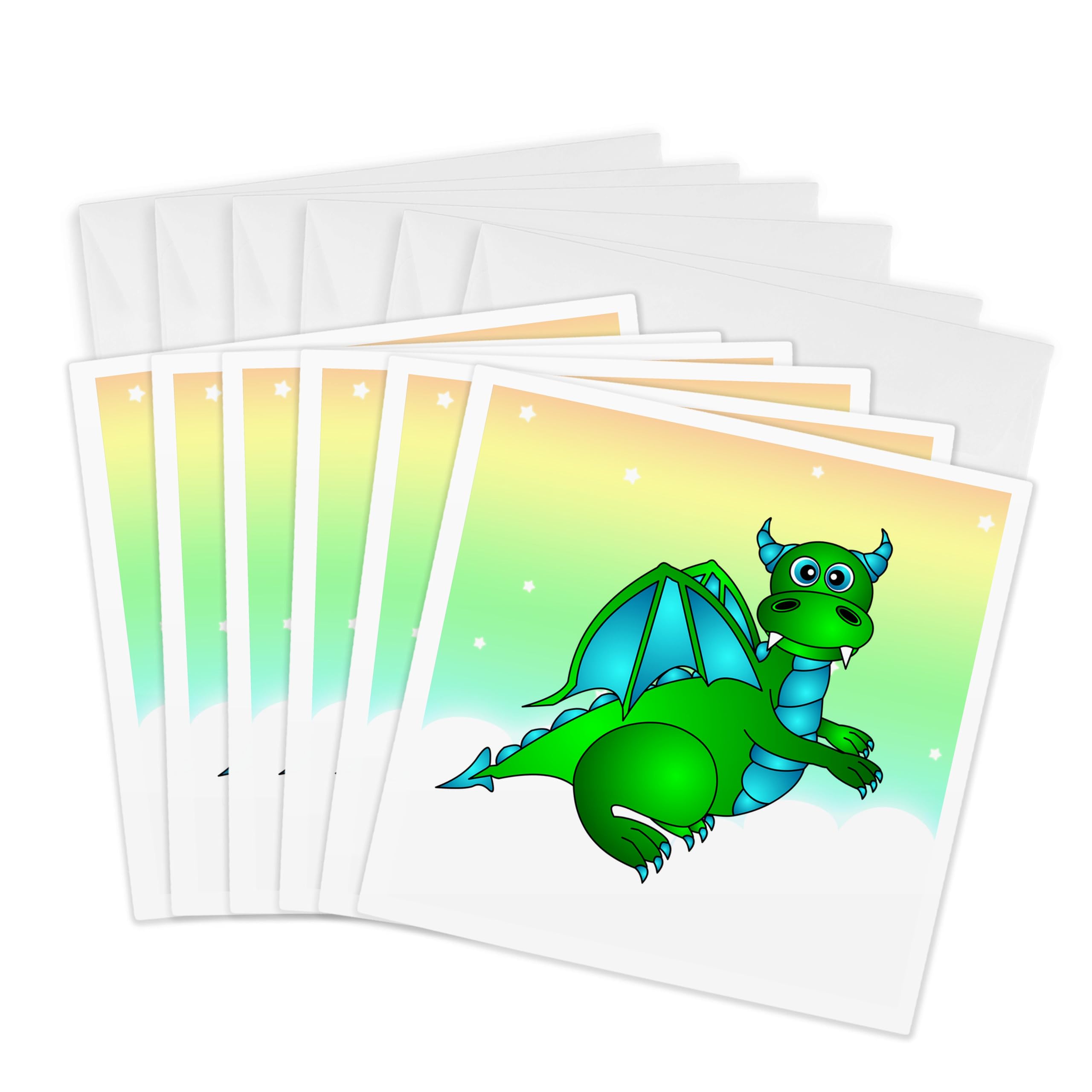 3dRose gc_6090_1 6 x 6-Inch "Green Dragon Twilight Flight" Greeting Card (Pack of 6)