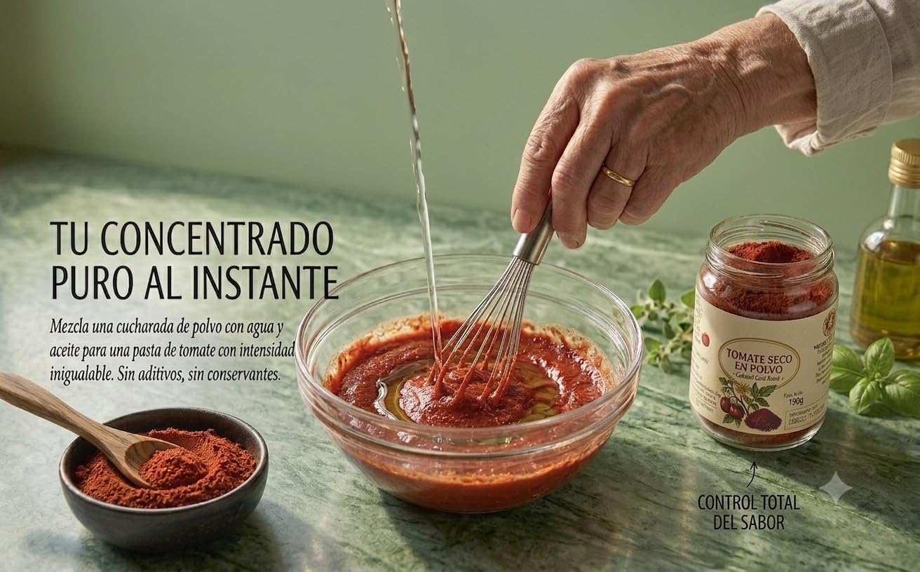 Tomate Seco en Polvo Premium (150g)-Molido Fino, Sabor Intenso y Natural- Ideal para Pasta, Sofritos y Pasta de Tomate Concentrada (1 bote 150g)