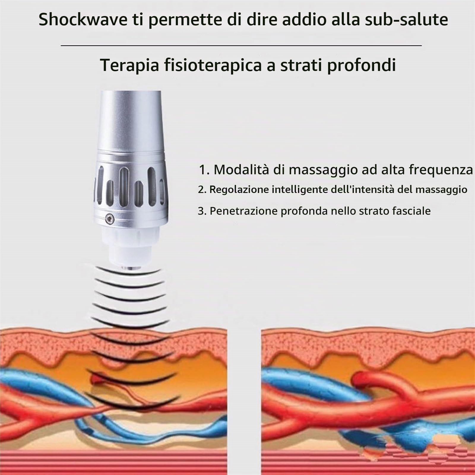 Dispositivo per terapia ad onde d'urto,macchina per terapia ad ultrasuoni,dispositivo per terapia acustica,con testina di massaggio multipla,per sollievo dal dolore da massaggio profondo,Button