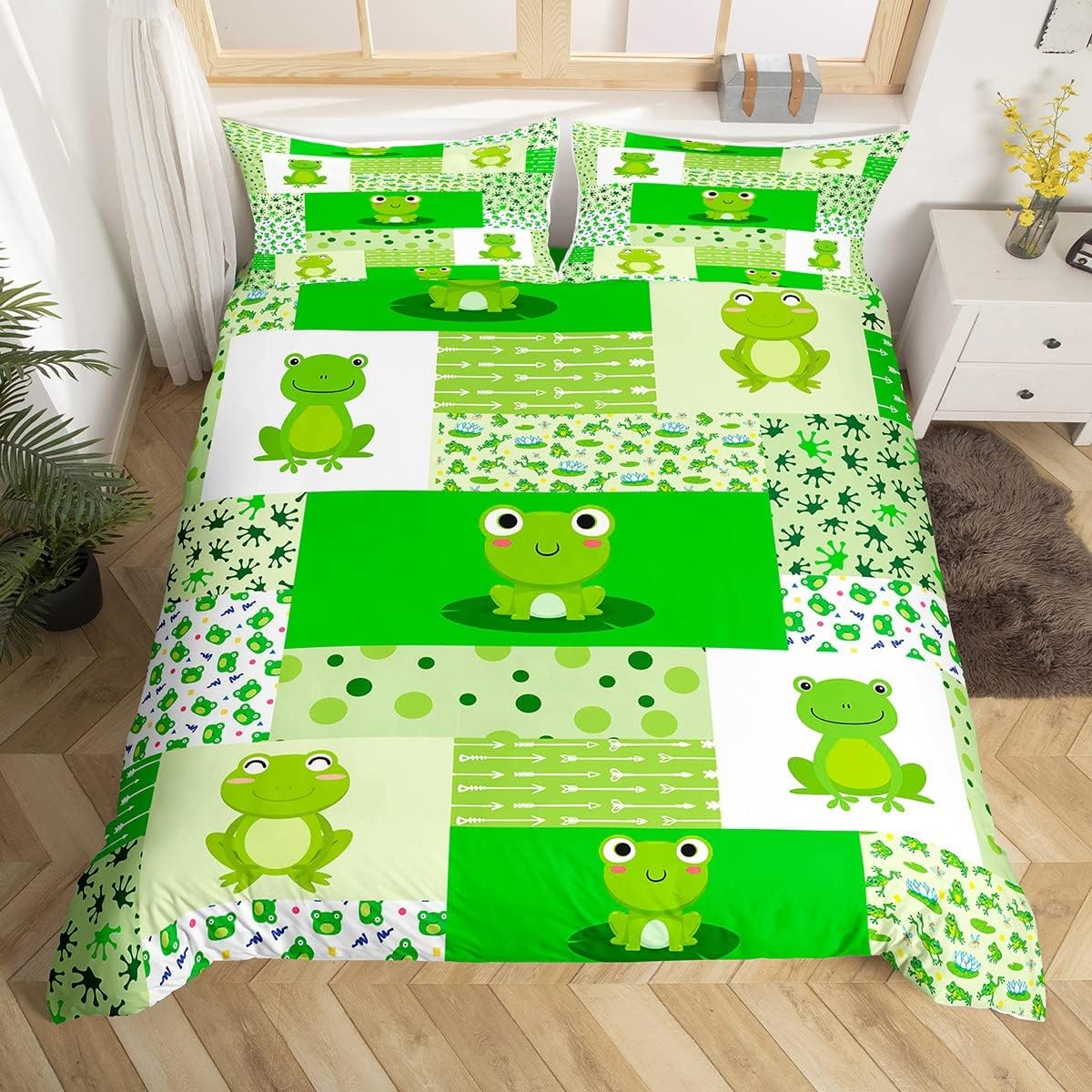 Amazon.com: Green Frog Bedding Set Tropical Amphibian Comforter Cover ...