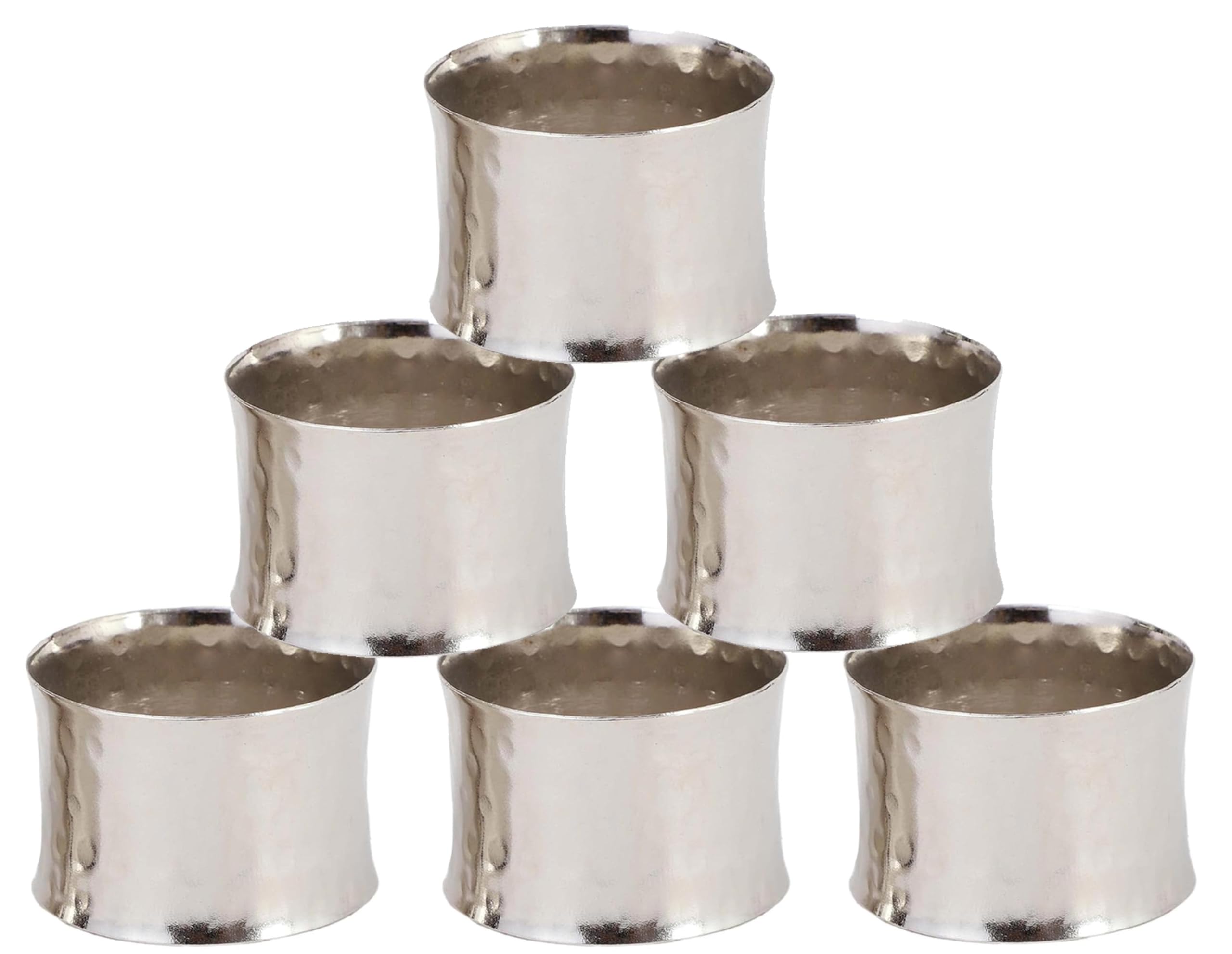 SKAVIJ Handmade Hemmered Napkin Rings Holders Decor Dinner Party Wedding Thanksgiving Christmas Gathering (Silver 6pcs)
