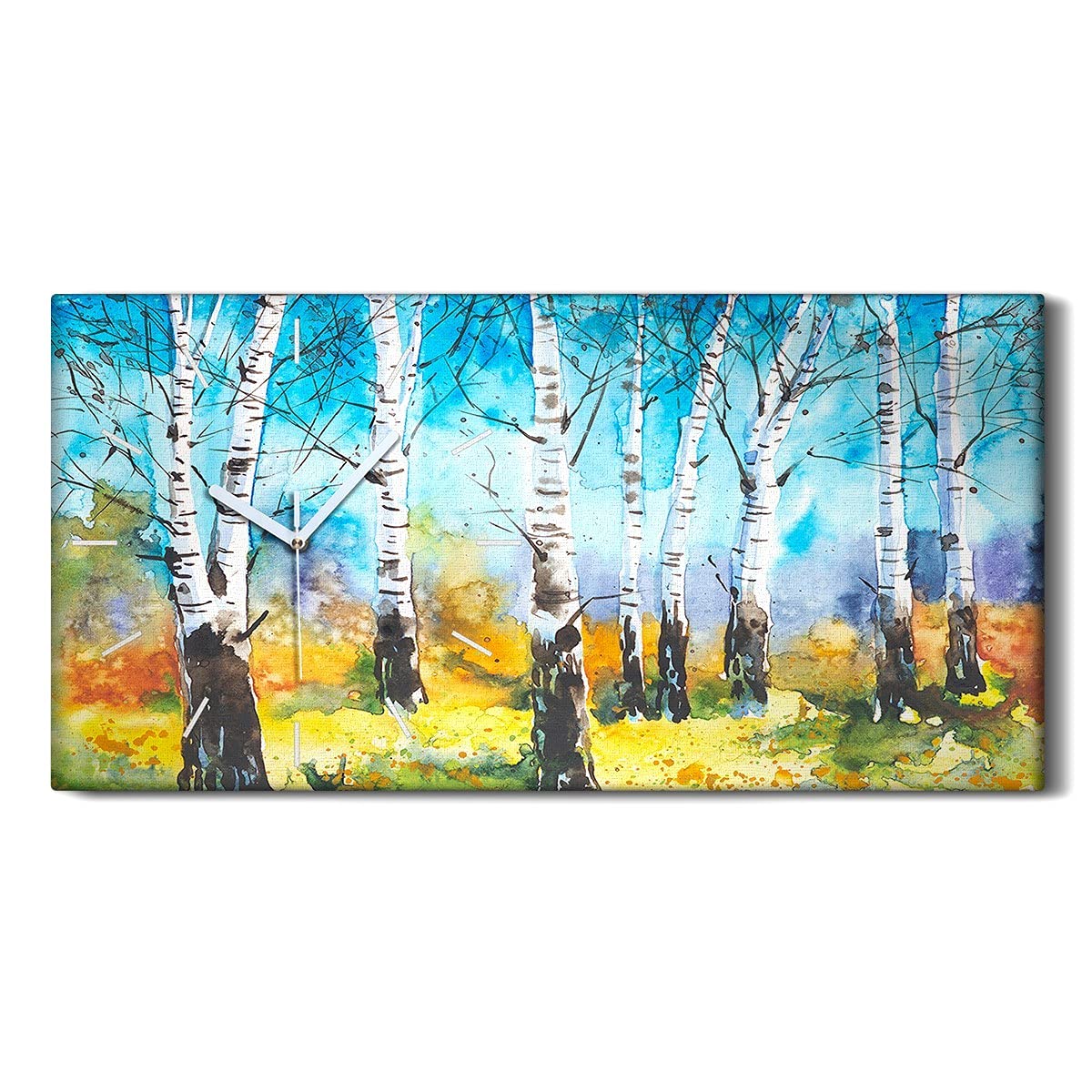 Horloge sur toile 60x30cm art mural moderne arbres colore