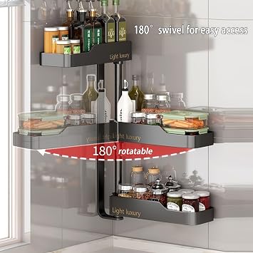 One-piece, 4-layer kitchen rotating spice rack, height adjustable, wall-mounted without drilling, for spatulas, knives, spice jars, made of aluminum, multi-layer spice rack, black, kitchen supplies