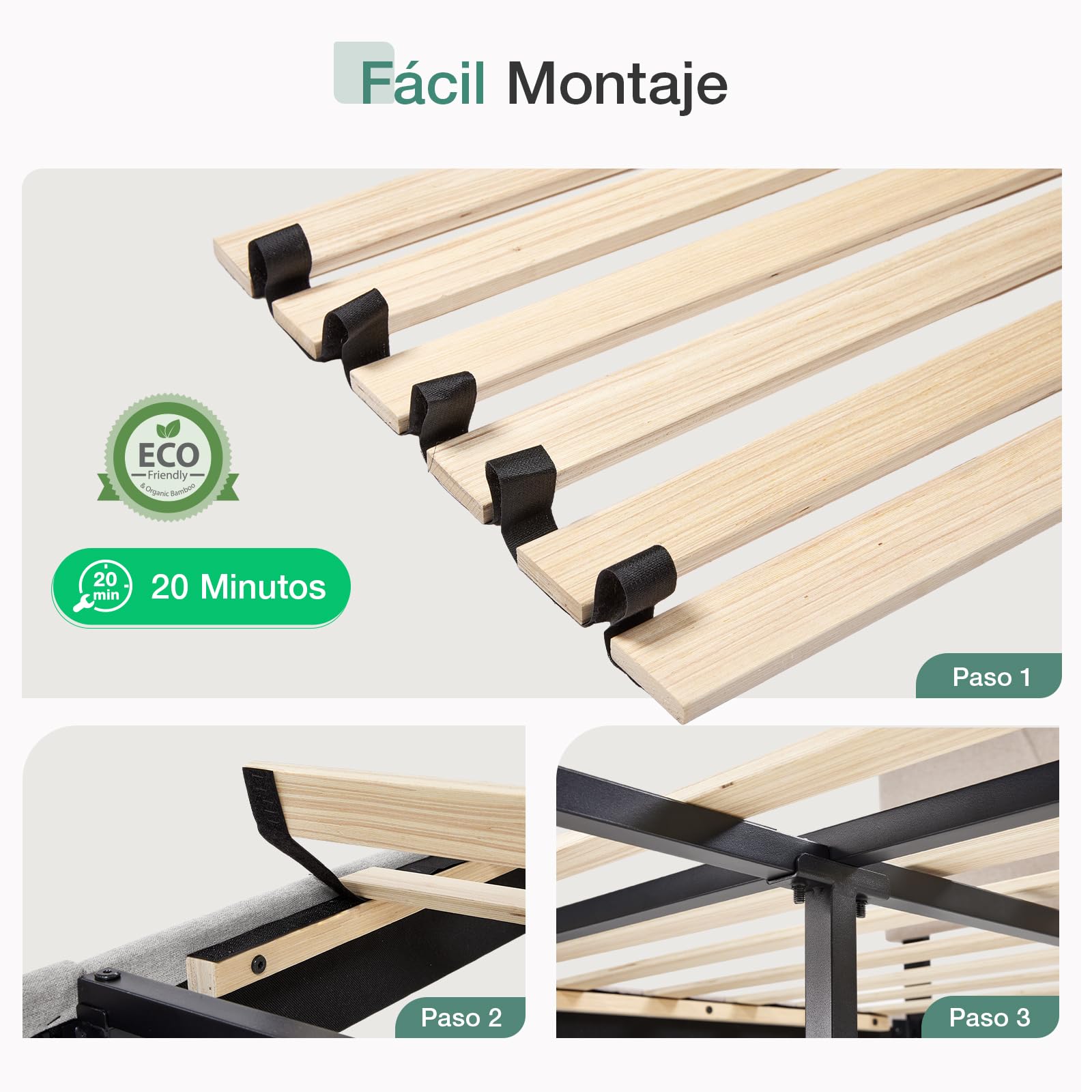 Novilla Somier 180 x 200 cm de Listones de Madera, Estructura de Cama de Laminas de chopo, cabecero tapizado Alto y cómodo de apoyarse, Fácil de Montar, Gris