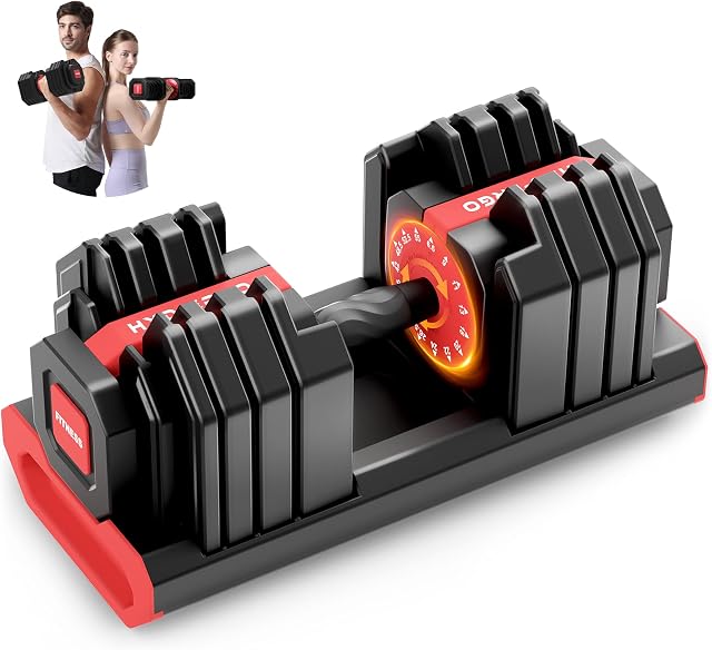 HXD-ERGO 15 in 1 Adjustable Dumbbell Weight, 1-Second Quick Change Weights, 55/110 LBS Free Weights with Anti-Slip Grip & Secure Lock, Space-Saving Home Gym Equipment for Men Women Full Body Workout