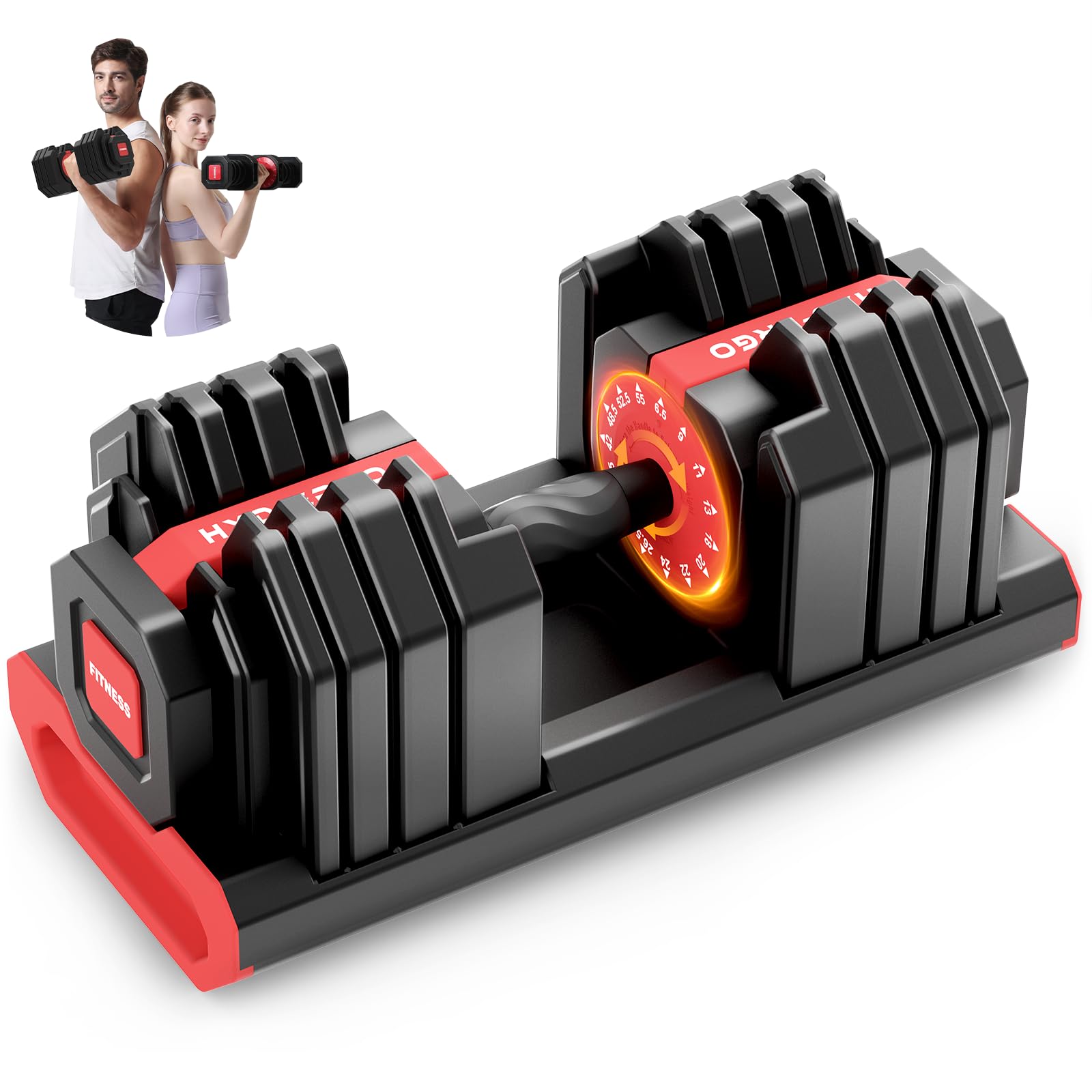 HXD-ERGO HXD-ERGO 15 in 1 Adjustable Dumbbell Weight, 1-Second Quick Change Weights, 55/110 LBS Free Weights with Anti-Slip Grip & Secure Lock, Space-Saving Home Gym Equipment for Men Women Full Body Workout (Single, 55LBS)