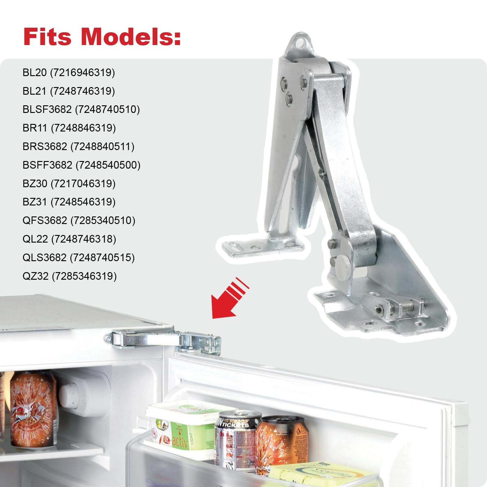 Integriertes Türscharnier-Set für Kühlschrank und Gefrierschrank, kompatibel mit Beko BL20 BL21 BLSF3682 BRS3682 BR11 BSFF3682 BZ30 BZ31 QFS3682 QL22 QLS3682 QZ32 x 2