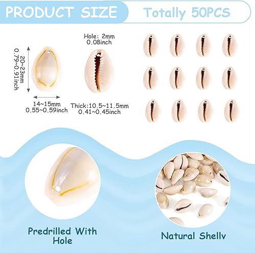 Vista 148 de Cheriswelry 50 cuentas de concha galvanizadas, conchas de cauri en espiral, conchas de mar, verano, playa, cuentas espaciadoras sueltas