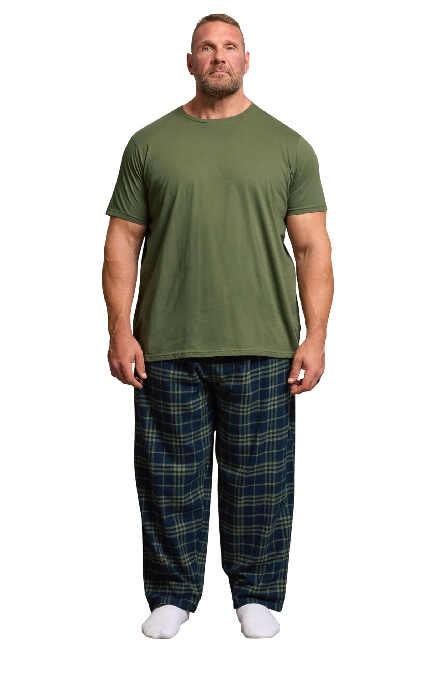 BadRhino Big & Tall Green Check Pyjama Set - Men's - Plus Size Curve